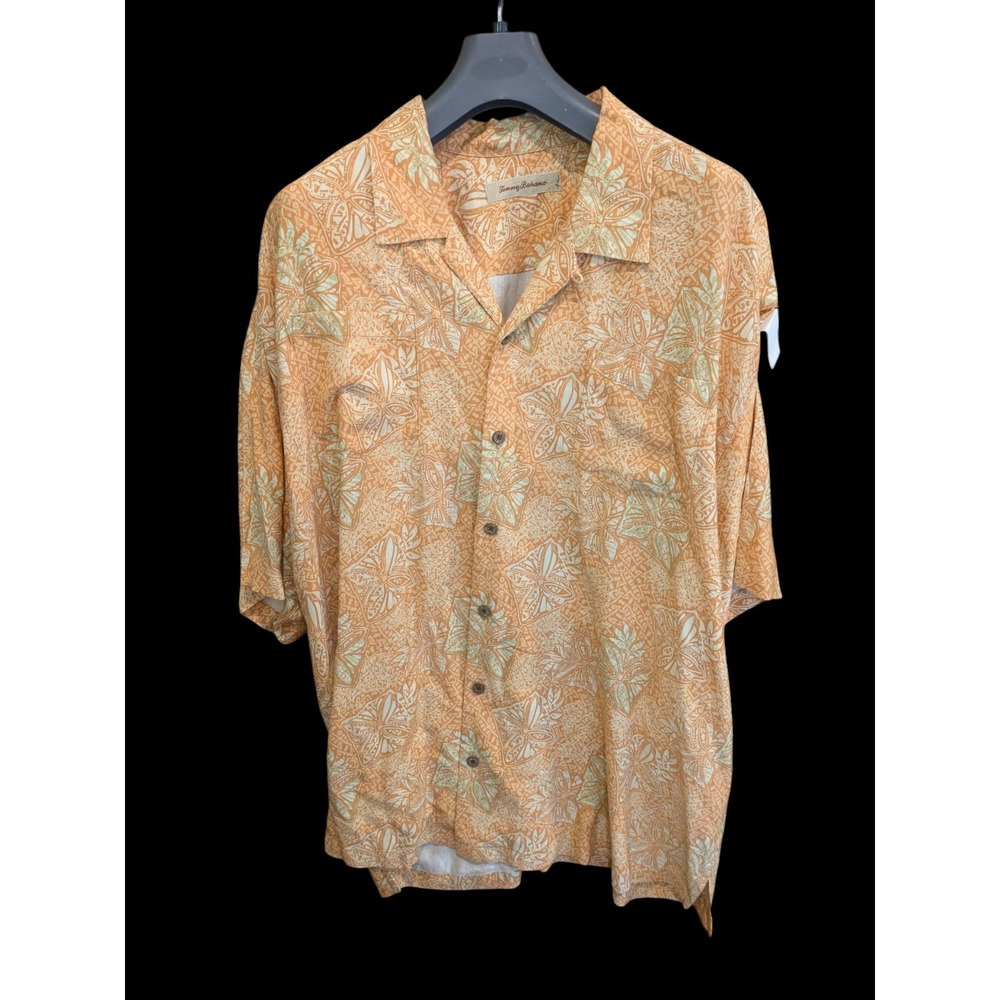 Tommy Bahama Men's Shirt Button Up Burnt Orange Print Short Sleeves Size XXL